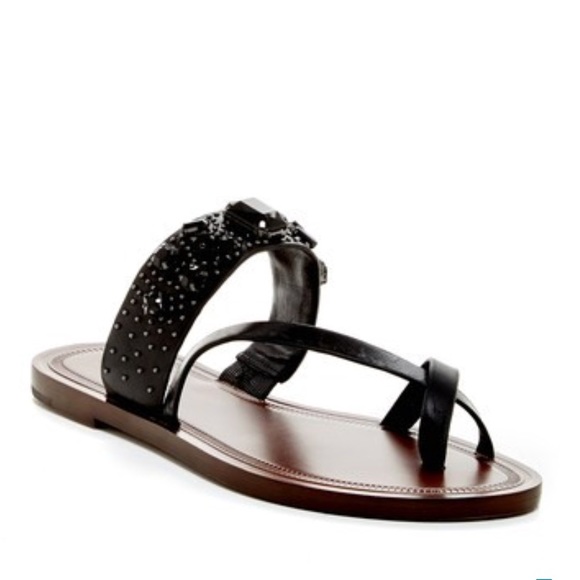 NIB Diamond Gem Leather Toe Ring Slide Sandal - Picture 3 of 8